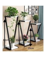 3 Supports pour pot de fleurs - Acier - noir et Blanc - H(80,65,50)PxL(25x25)cm