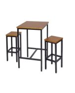Set Table haute +2 Chaises - Bois mdf Marron et Acier - HxLxP(87x 80 x 50)cm
