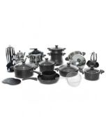 Batterie de cuisine OMS 38 pièces – Finition granite – Noir élégant