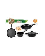 Poêle 24cm & Casserole 16cm & Crêpière 25cm & Faitout 20cm - Eco Granite - Noir-COOKART