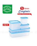 Lot de 5 boites de conservation - cogemix - transparents cv bleu