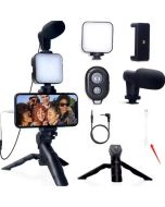 Kit vidéo complet 4-en-1 – Trépied, Micro, Lumière LED & Télécommande