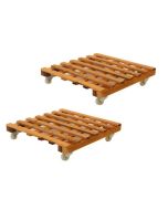 Lot De 2 Supports De Pot en Bois à Roulettes - Pour Intérieur et Extérieur - 37*37 cm