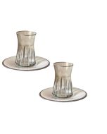 GLASSCOM - Service à thé sans poignée turquoise assiette blanche argentée