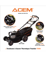 Tondeuse à Gazon Thermique Tractée T-508 - 830x570x500mm Noir et Orange - ACEM