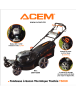 Tondeuse à Gazon Thermique Tractée T-508 D - 830x570x500mm Noir et Orange - ACEM