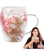 Tasse en Verre à Double Couche Avec Décoration de Fleurs Sèches