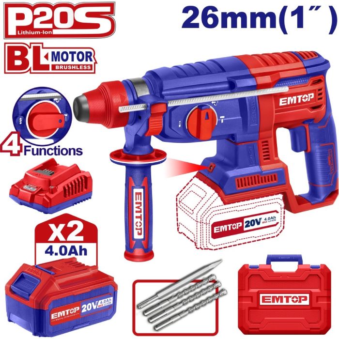 Perforateur SDS+ EMTOP - ELRH202682 - 20V - 2 x 4Ah