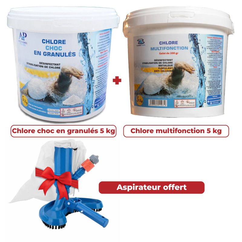 Pack chlore multifonctions & granulés - 5 kg + Aspirateur Gratuit