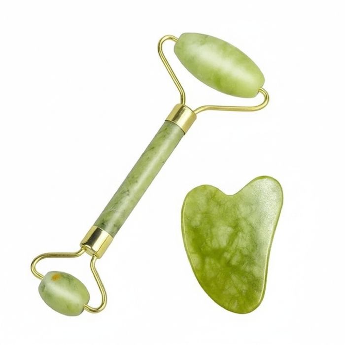Rouleau massage visage + planche Guasha - vert
