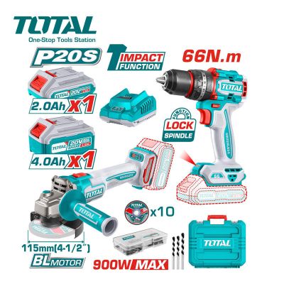 TOTAL PACK VISSEUSE ET MEULEUSE A BATTERIE AVEC ACCESSOIRES TCKLI20273