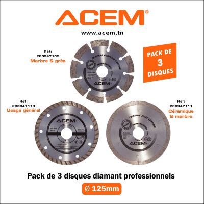 Pack de 3 disques diamants professionnels 105-111-113 chromée - ACEM