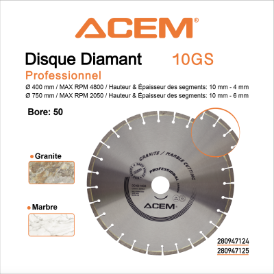 DISQUE DIAMOND 10 GS BORE 50 - 400MM - ACEM