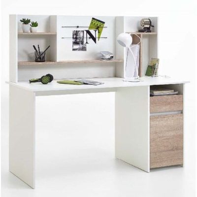 Bureau de Chambre en bois mdf (particule) 130 x 135 x 55 cm - Blanc & Beige