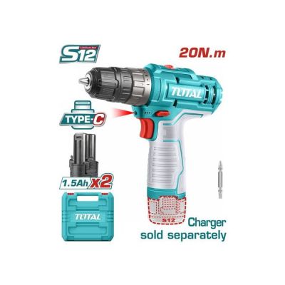 TOTAL Perceuse visseuse sans fil - Double batterie lithium - 12 V TYPE C