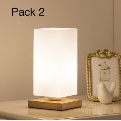 Pack 2 Lampes de chevet - Veilleuses - Bois et Tissus - Carré - Blanc