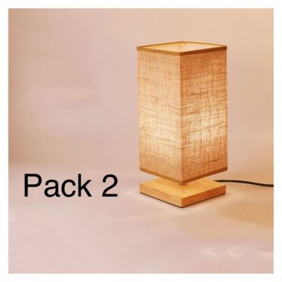 Pack 2 Lampes de chevet - Veilleuses - Bois et Tissus - Carré - Grège