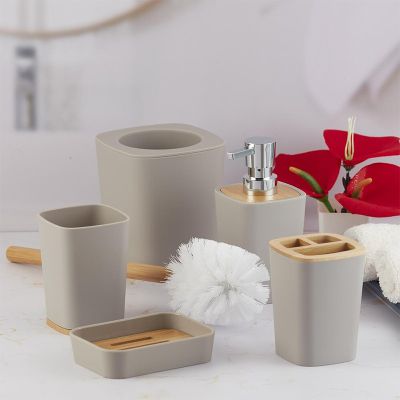 Set d’Accessoires de Salle de Bain - Bamboo – 6 Pièces - Grège