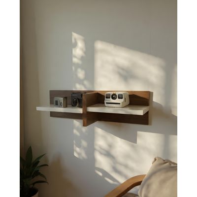 Étagère murale double plateau Blanc-Boisé (58x14x15)