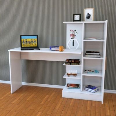 Bureau avec bibliothèque blanc avec 1 tiroir mdf (particule) - H:150 L:140 P:55 cm