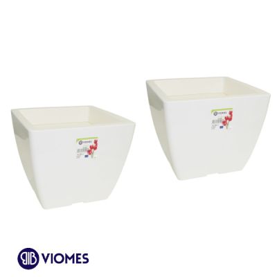 Lot de 2 Pots Linéa carré 21x21x17 cm VIOMES-Blanc
