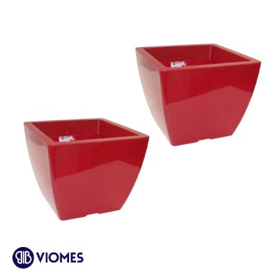 Lot de 2 Pots Linéa carré 15x15x12,5 cm VIOMES-Rouge bordeaux