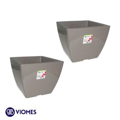 Lot de 2 Pots Linéa carré 15x15x12,5 cm VIOMES-Gris Charbon