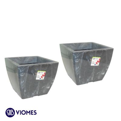 Lot de 2 Pots Square linéa natura 15x15x12.5 cm VIOMES-Gris Charbon