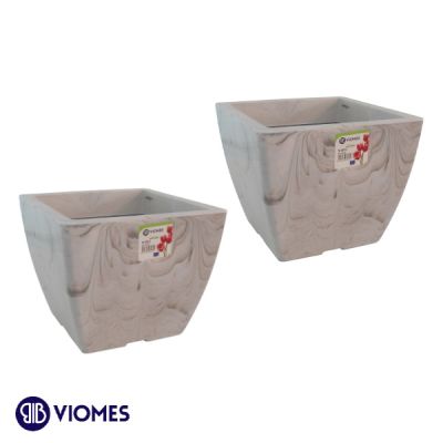 Lot de 2 Pots Square linéa natura 15x15x12.5 cm VIOMES-Blanc
