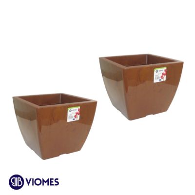 Lot de 2 Pots Square linéa natura 15x15x12.5 cm VIOMES-Marron