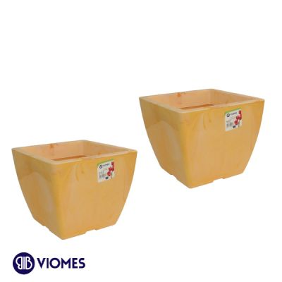 Lot de 2 Pots Square linéa natura 15x15x12.5 cm VIOMES-Jaune