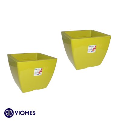 Lot de 2 Pots linéa square gloss 15x15x12.5 cm VIOMES-Vert clair