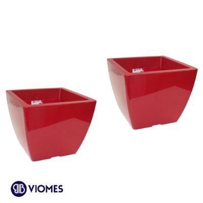 Lot de 2 Pots linéa square gloss 15x15x12.5 cm VIOMES-Rouge