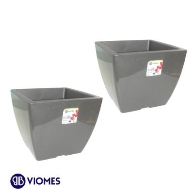 Lot de 2 Pots linéa square gloss 15x15x12.5 cm VIOMES-Gris Charbon