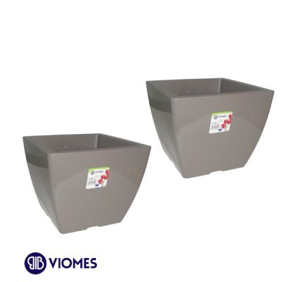 Lot de 2 Pots linéa square gloss 15x15x12.5 cm VIOMES-Gris