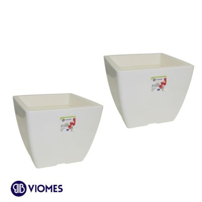 Lot de 2 Pots linéa square gloss 15x15x12.5 cm VIOMES-Blanc