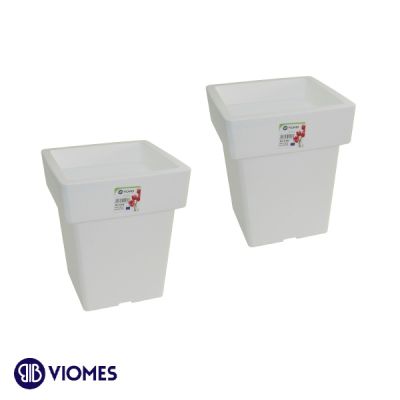 Lot de 2 Pots Linéa carré 15x15x18 cm VIOMES-Blanc