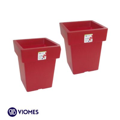 Lot de 2 Pots Linéa carré 21x21x26 cm VIOMES-Rouge bordeaux