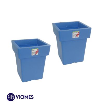 Lot de 2 Pots Linéa carré 15x15x18 cm VIOMES-Bleu