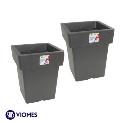 Lot de 2 Pots Linéa carré 15x15x18 cm VIOMES-Gris Charbon