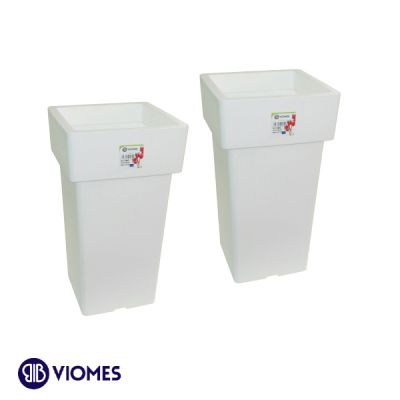 Lot de 2 Pots Linéa carré haut 15x15x27 cm VIOMES-Blanc