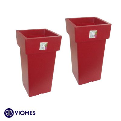 Lot de 2 Pots Linéa carré haut 15x15x27 cm VIOMES-Rouge bordeaux