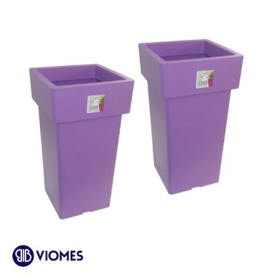 Lot de 2 Pots Linéa carré haut 15x15x27 cm VIOMES-Violet clair