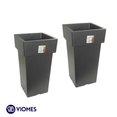 Lot de 2 Pots Linéa carré haut 15x15x27 cm VIOMES-Gris Charbon