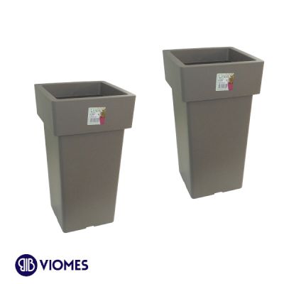 Lot de 2 Pots Linéa carré haut 15x15x27 cm VIOMES-Gris