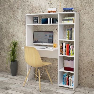 Bureau avec bibliothèque blanc mdf (particule) - H:141,8 L:108,7 P:22 cm