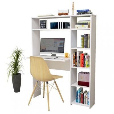 Bureau avec bibliothèque - 108,7x22x141,8 cm - MDF - blanc