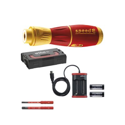 Tournevis à assistance électrique speedE® II7 pcs avec embouts isolés slim, batt eries et chargeur USB dans une mini L -Boxx WIHA