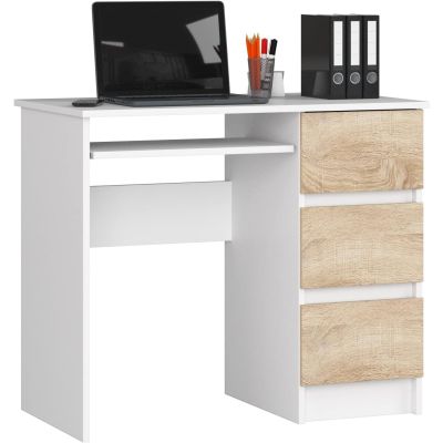 Bureau ordinateur 3 tiroirs MDF - 90x50x77 cm - blanc