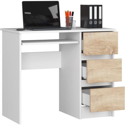 Bureau ordinateur 3 tiroirs MDF - 90x50x77 cm - blanc